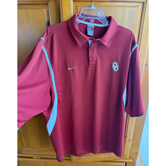 Nike Dri-Fit OU Oklahoma Sooners Red White Polo Shirt Men's XXL Large - Picture 1 of 11